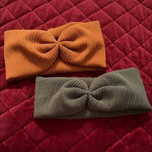 Set of Two Ribbed Headbands - Rust and Olive